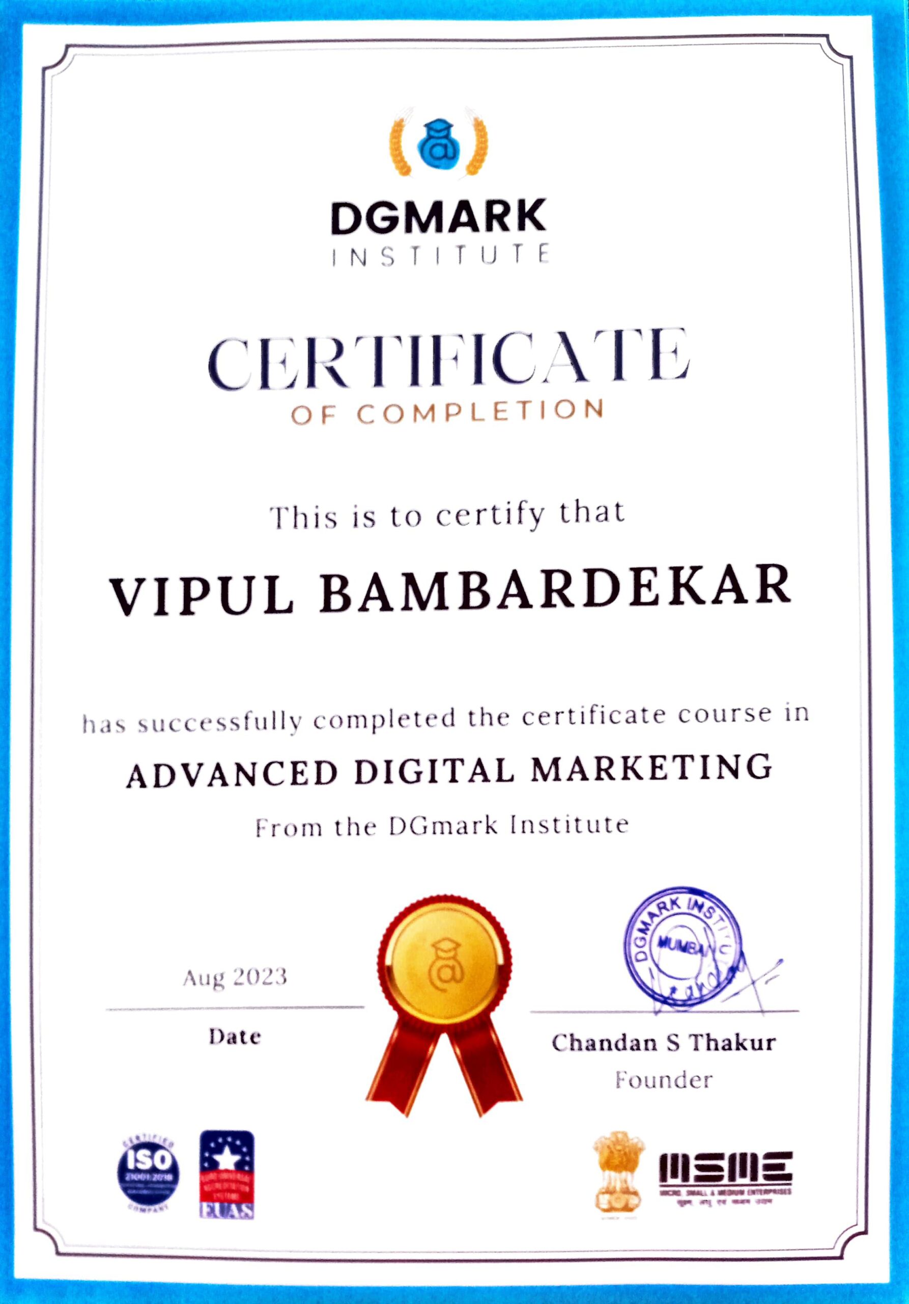 advanced digital marketing certificate of digital vipul